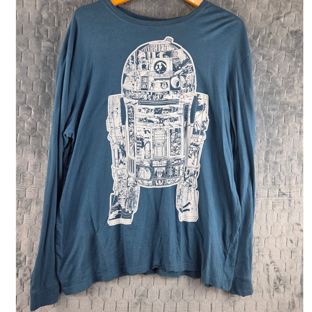 Star Wars Fifth Sun Mens 2XL R2-D2 Comic Scene Graphic Long Sleeve Tee Teal Blue